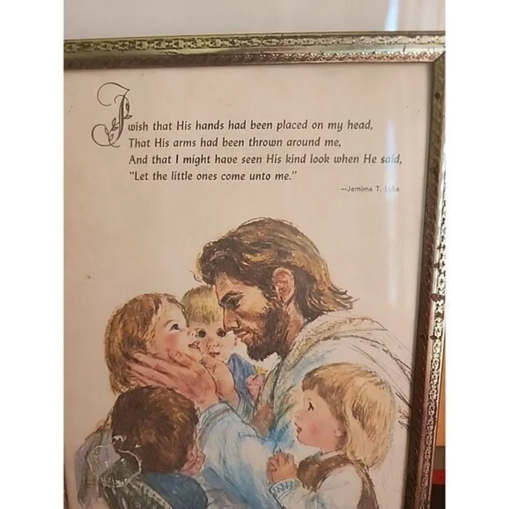 Vintage Jemima T. Luke Jesus With Children Plaque Picture Wall Hanging Religious